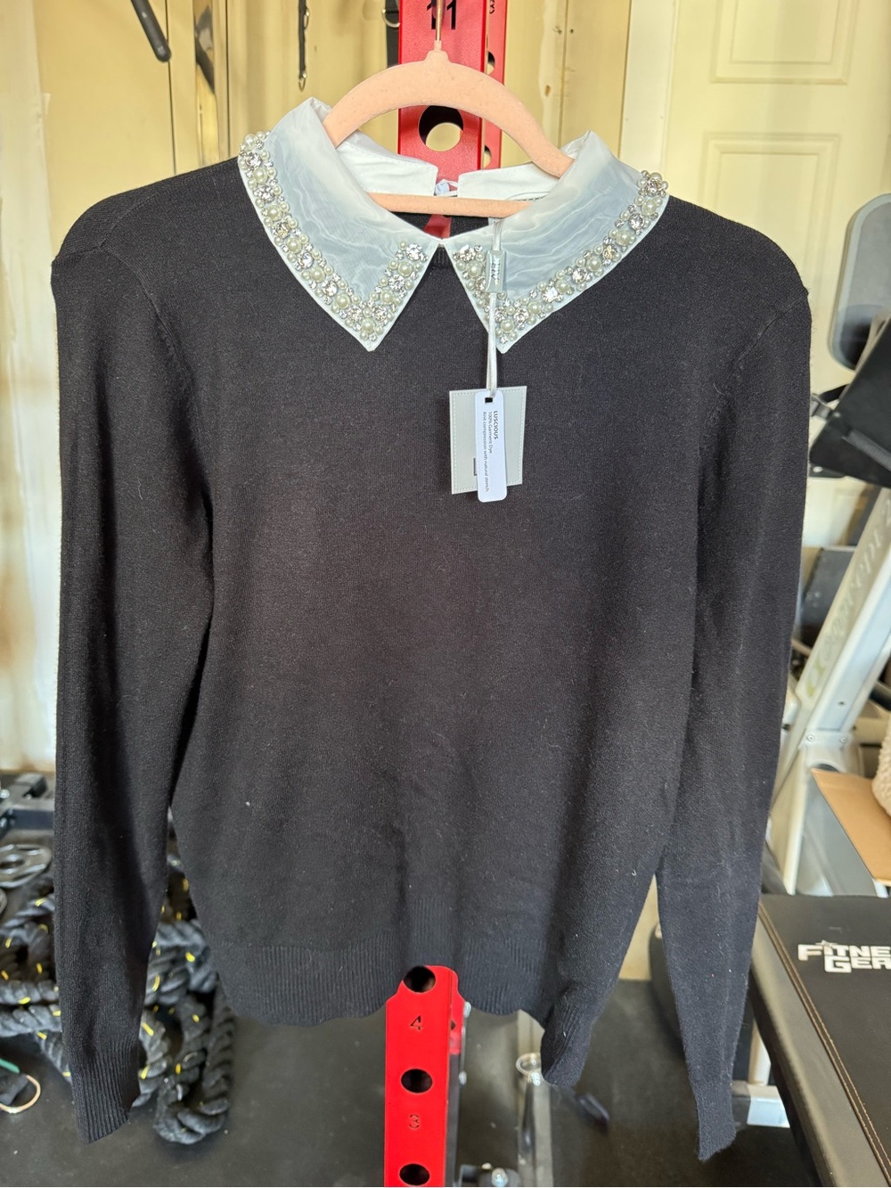 Liv Milano Beaded Collar Black Women's Sweater